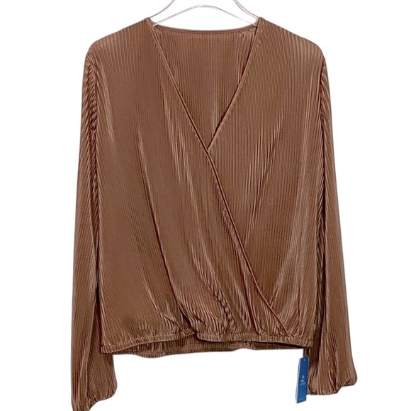 CUPSHE - NWT - SIZE LARGE - BRONZE / ROSE GOLD FAUX WRAP SLINKY BLOUSE TOP B15‎ - Picture 4 of 10